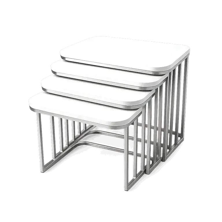 Beyaz Krom Ayaklı 3’lü Zigon Sehpa Takımı | Modern Tasarım