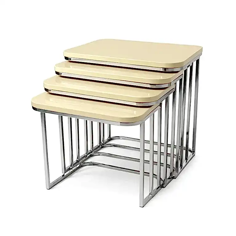 Krem Krom Ayaklı 3’lü Zigon Sehpa Takımı | Modern Şık Tasarım