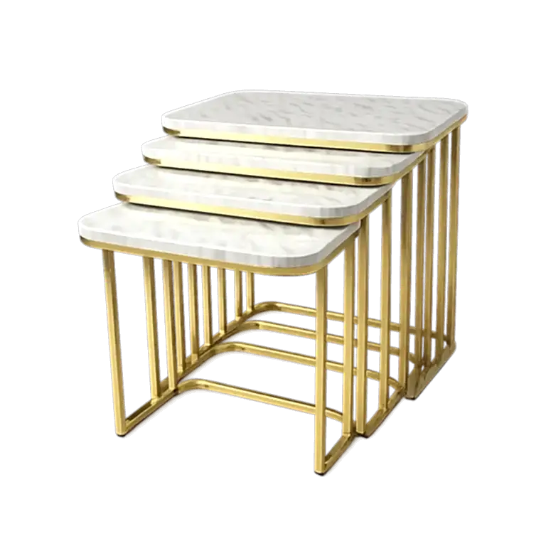 Mermer Desenli Gold 3’lü Zigon Sehpa Takımı | Modern Lüks Tasarım