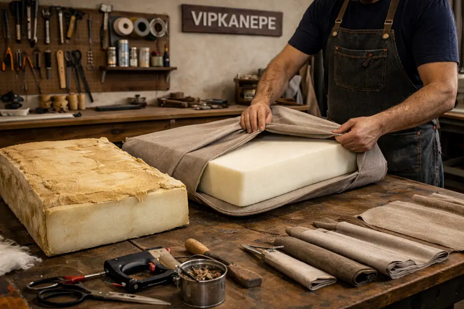 VIPKANEPE atölyesinde koltuk süngeri değişimi işlemi